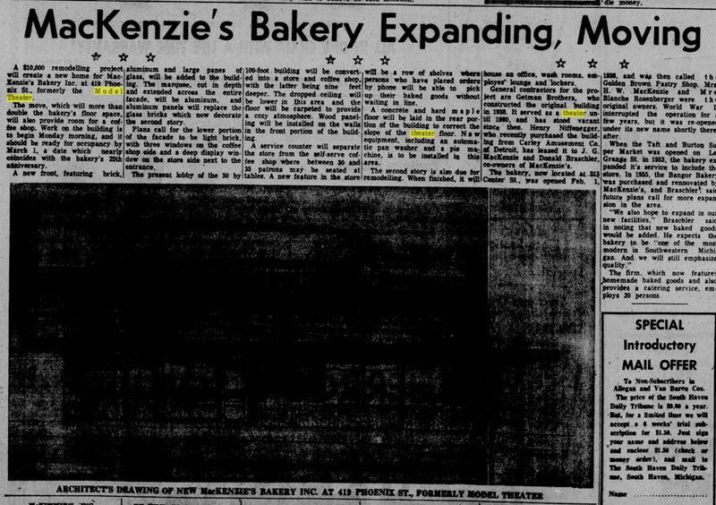 Model Theater - Nov 29 1962 Article About Conversion To Bakery
